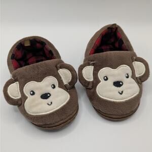 Brown Monkey Face with Ears Hard-Soled Toddler Slippers Size 4
